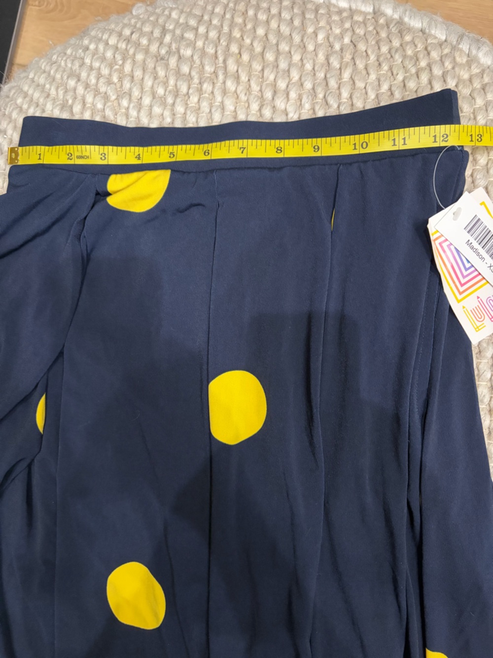 Lularoe Madison Navy and Yellow Dot Skirt Size XS - Picture 3 of 6